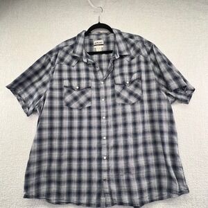 Ariat Men's Short Sleeve Blue Gray Plaid Button-Down Shirt